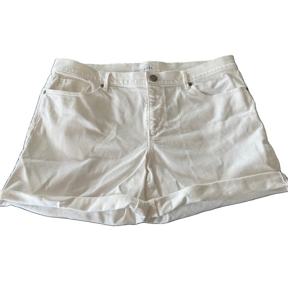 Ann Taylor Pants - LOFT Ann Taylor White Denim Jean Shorts Women's Size 12 Mid Rise Rolled Cuff